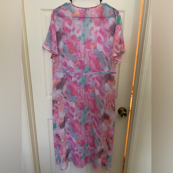 Torrid Watercolor Print Kimono Style Duster Swim Cover Up Flutter Sleeves - Picture 5 of 7